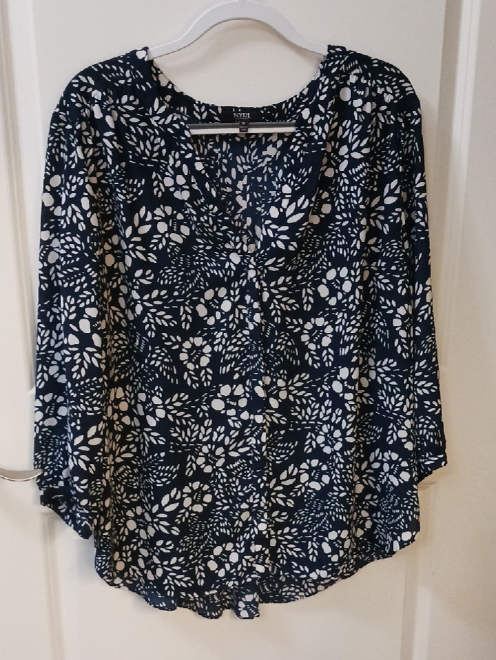 NYDJ Navy Floral V-Neck Women’s Blouse